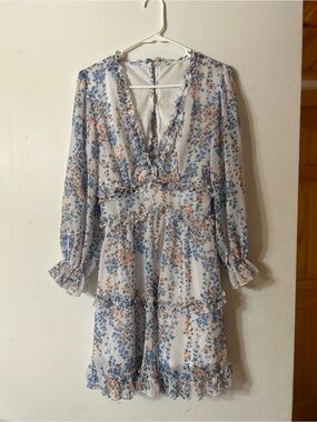 White Floral Ruffle Tiered Mini Dress Long Sleeve